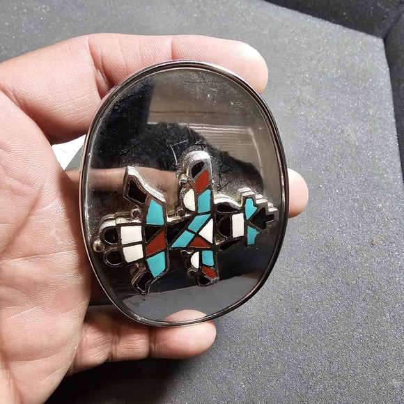 Raintree Silver Tone Oval Shaped Native American Zuni Knifewing Belt Buckle see - Picture 2 of 9